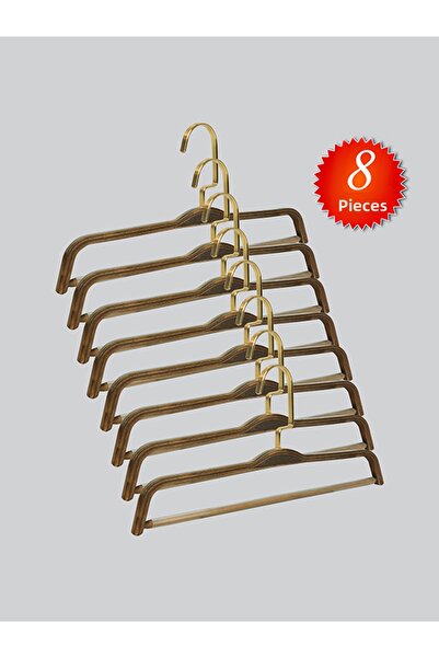 NYN Wooden (Gold Hook Lama) 8176 Barred Trouser Hanger Color 8 Pieces