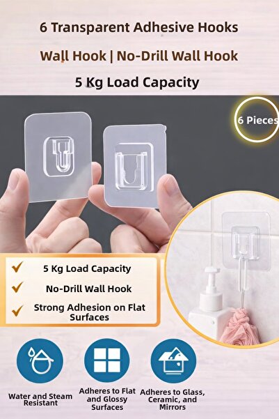 AVEO 6 Set Self-Adhesive Transparent Hanger Bracket |   Hole-Free Wall Hook |...