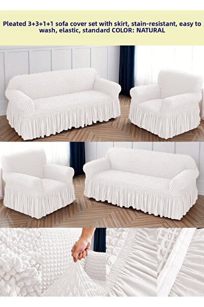 ARTUÇ Bürümcük Sofa Cover Set with Elastic Skirt Sofa Cover 3+3+1+1 Standard