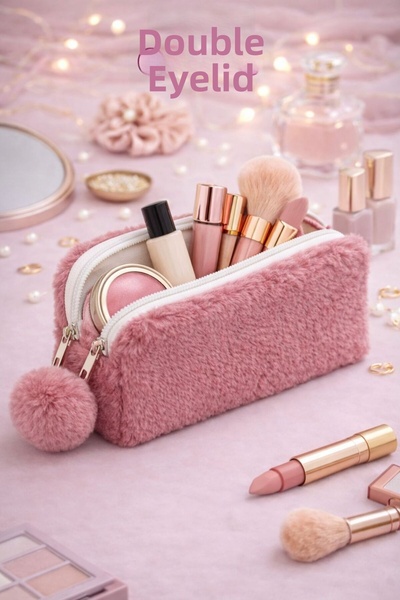 Bambus حقيبة سفر ومكياج من القماش المخملي متعددة الأغراض بقسمين ومقصورات متعد...