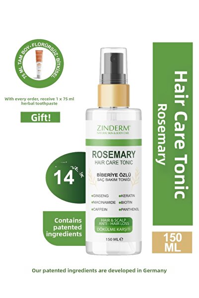 zinderm منشط الشعر بماء الروزماري النقي مضاد للتساقط وداعم لنمو الشعر 150 مل