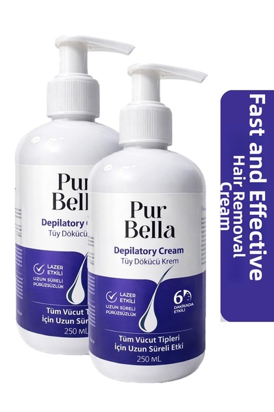 PUR BELLA كريم إزالة الشعر 250 مل - بخلاصة الصبار وفيتامين E، سريع المفعول