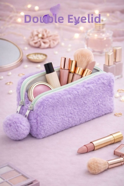 Bambus حقيبة سفر ومكياج من القماش المخملي متعددة الأغراض بقسمين ومقصورات متعد...