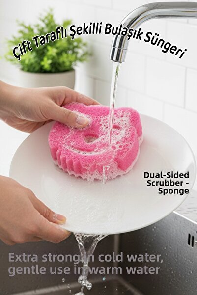 Ezupack Pink Double-Sided Shaped Dish Sponge with Special Texture, Durable Ki...