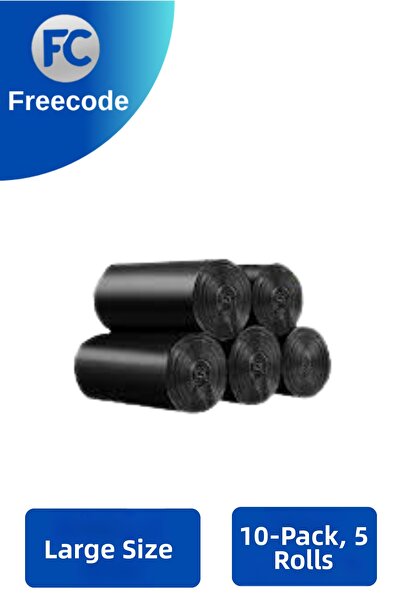 Freecode أكياس قمامة قياسية كبيرة الحجم 10 عبوات 5 رولات 65 × 80 سم 50 لتر أسود