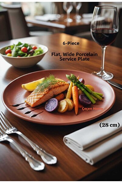 ÇEÇEN HOME 6-Person Flat Porcelain Serving Plate, Flat Plate, Set of 6 Dinner...