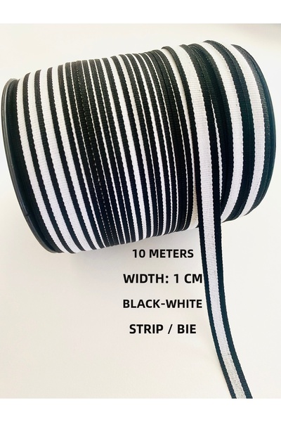 seyranat 10 Meters Width 1 cm Black and White Colored Narrow Webbing, Colored...