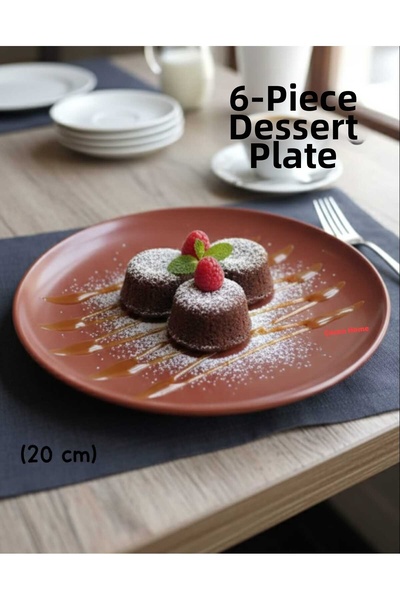 ÇEÇEN HOME 6-Person Flat Porcelain Dessert Plate Flat 6-Piece Dessert Plate, ...