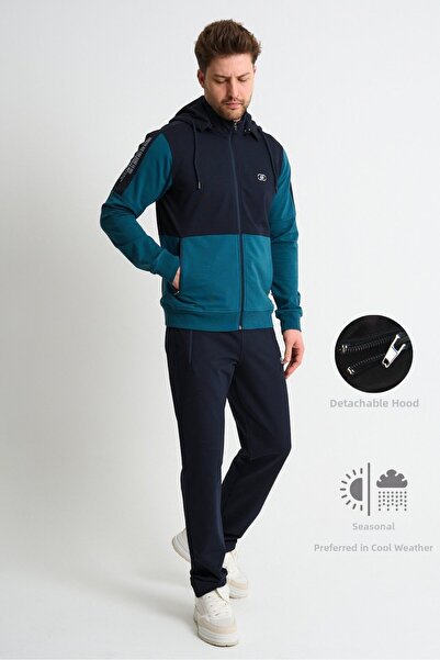 Shooter Sportswear Petrol Blue Premium Men's Tracksuit Set Seasonal Hooded Co...