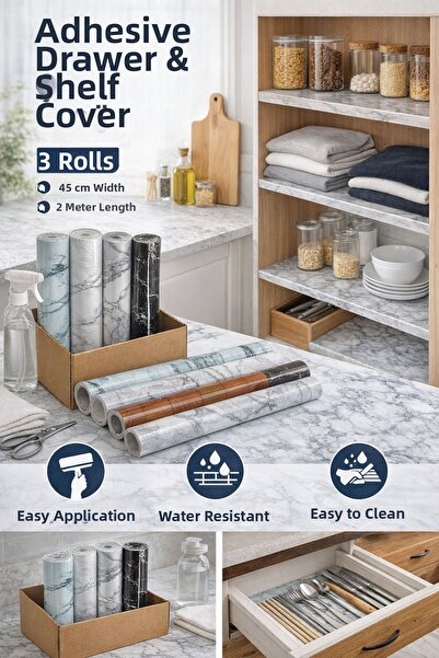 VENON 3 لفات 2 متر × 45 سم: 6 أمتار ❤️ طبقة لاصقة من الرخام المقاوم للماء لأر...