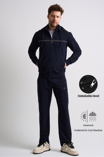 Shooter Sportswear Navy Blue Classic Men's Tracksuit Set with Removable Hood,...