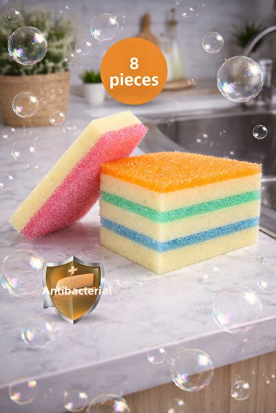 grimorlife 8 Li High Foam Effect Flexible Textured Dish Sponge - Durable Kitc...