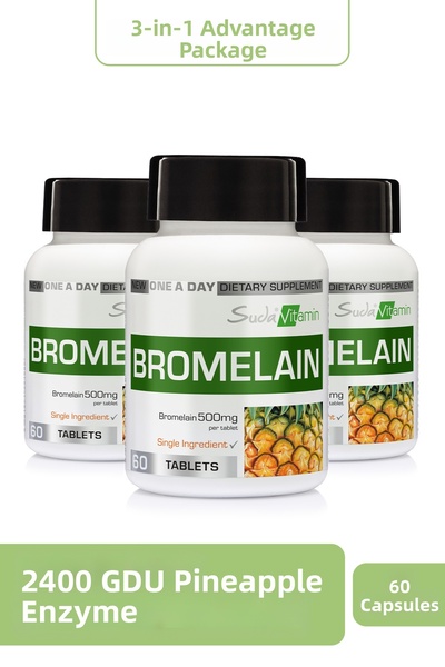 Suda Vitamin بروميلين 500 ملغ مكمل هضمي، ديتوكس عشبي من أناناس، 60 قرصًا × 3 قطع