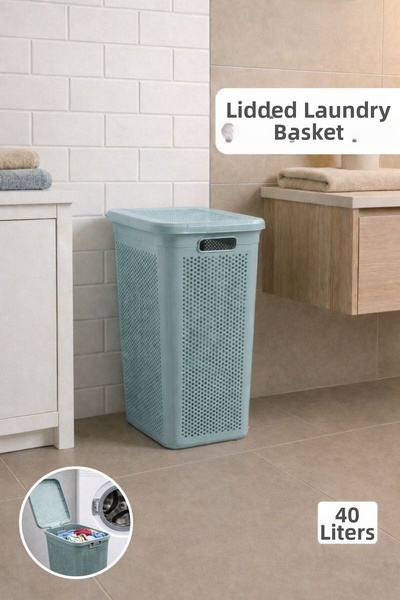 Funny Life Καλάθι βρώμικων ρούχων 40 λίτρων - Με καπάκι - Διάτρητο - Λεπτό κα...