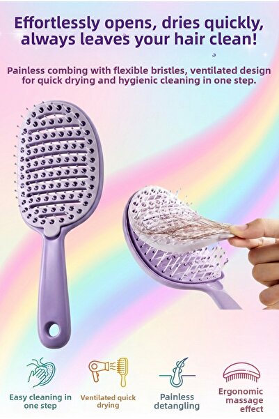 alastore فرشاة شعر سهلة التنظيف، مشط شعر مهوى، مشط تسريح وفك تشابك الشعر