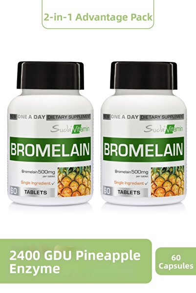 Suda Vitamin بروميلين 500 ملغ مكمل هضمي، ديتوكس عشبي من أناناس، 60 قرصًا × 2 ...