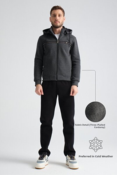 Shooter Sportswear Anthracite Men's Winter Tracksuit Set, Three Thread Hooded...