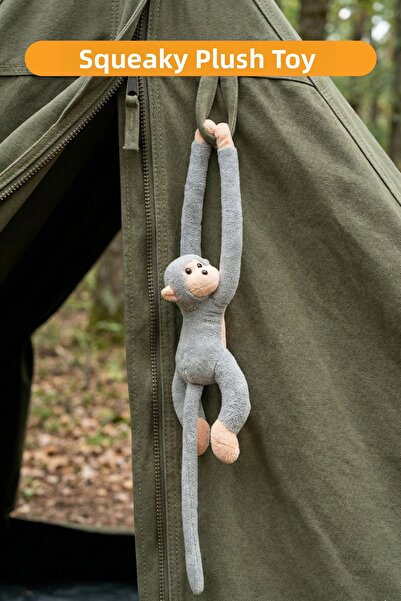 Moontoys دمية قرد قطيفة رمادية اللون تلتصق باليد، رفيق للعب والنوم