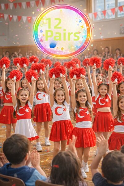 TOYFEST Ponpon Matte Red Cheerleading Pompoms with Sticks Durable Lightweight...