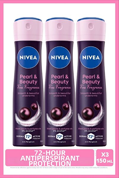 NIVEA Deodorant spray pentru femei Pearl&Beauty, parfum fin, 150 ml, x3 bucăți