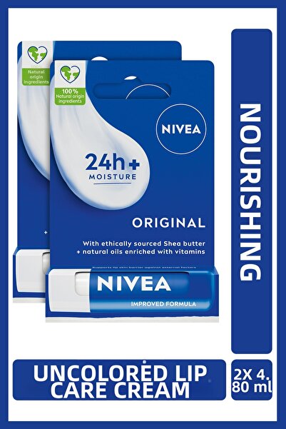 NIVEA كريم العناية بالشفاه الأصلي عديم اللون 4.8 جرام، مرطب يدوم 24 ساعة، مغذ...
