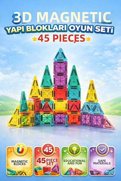 YILDIRIM OYUNCAK مكعبات بناء مغناطيسية تعليمية ثلاثية الأبعاد صغيرة الحجم 45 ...