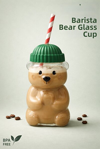 Nandy Home إبريق ماء زجاجي من باريستا تيدي بير - 500 مل. زجاجة ماء مع شفاطة