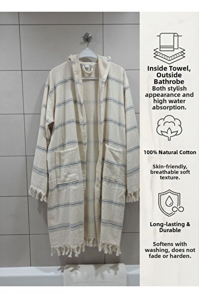 TECHTACT 100% Cotton Towel Peshtemal Hooded Bathrobe, Highly Absorbent, Unise...