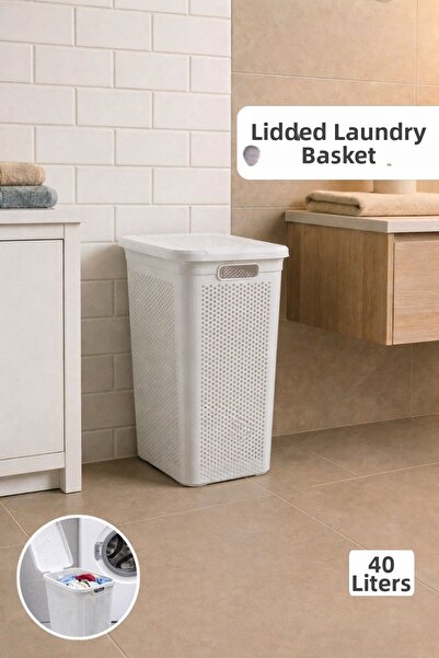 Funny Life Καλάθι βρώμικων ρούχων 40 λίτρων - Με καπάκι - Διάτρητο - Λεπτό κα...