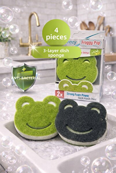 grimorlife 4-Piece Smiling Frog Model Dish Sponge – 3-Layer, Kitchen Cleaning...