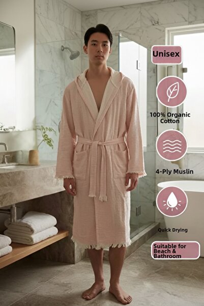 TECHTACT رداء حمام بوهيمي من الموسلين مكون من 4 طبقات، مصنوع من القطن بنسبة 1...