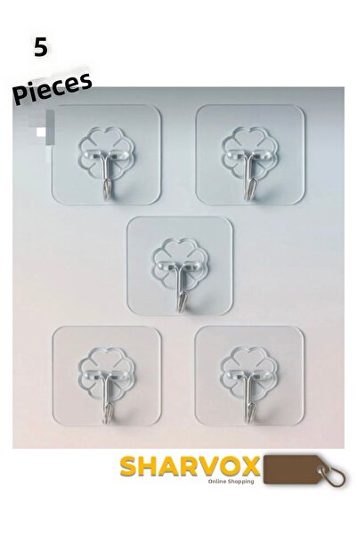 Sharvox Suport adeziv transparent pentru perete, 5 bucăți |   Cârlig autoadez...