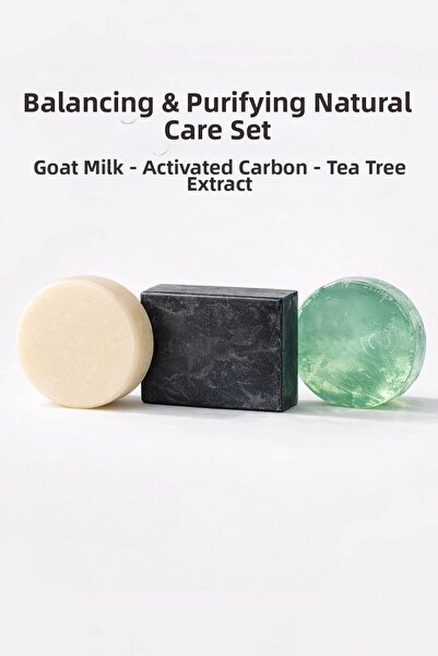 Elif Mira مجموعة الصابون الطبيعي، عبوة العناية الثلاثية، بالكربون النشط / شجر...