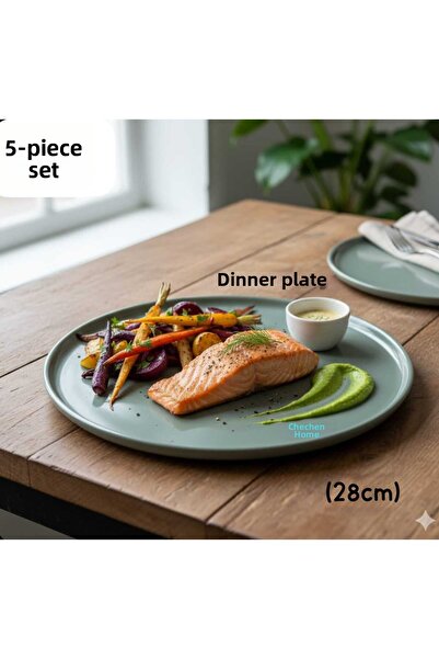 ÇEÇEN HOME طبق تقديم من البورسلين المسطح لـ 5 أشخاص، طبق طعام دائري من البورس...