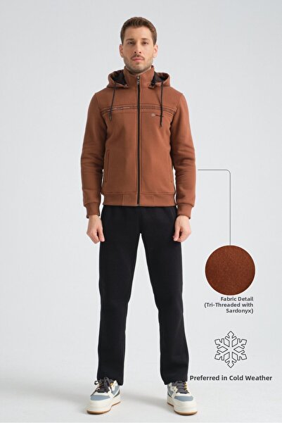 Shooter Sportswear Brown Premium Winter Men's Tracksuit Set Regular Hooded