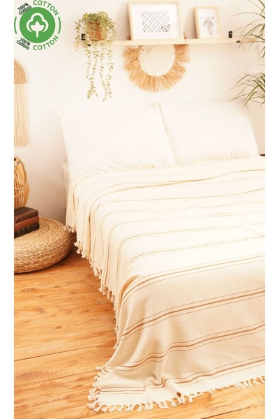 DNRYSL غطاء سرير مفرد من القطن بنسبة 100%، مزين بشراشيب، مقاس 130×180 سم