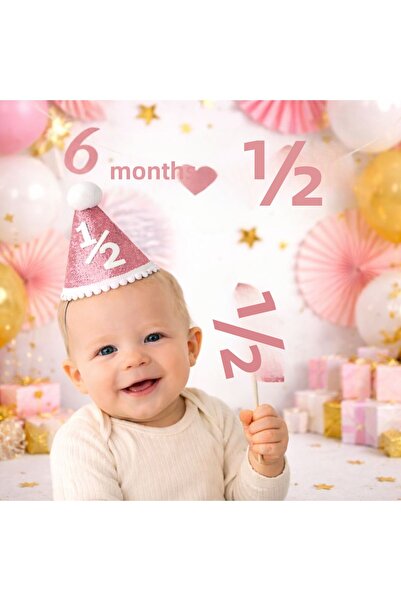 Partifabrik 6 أشهر نصف سنة - مجموعة كتابة على الحائط باللون الوردي، وقبعة لام...