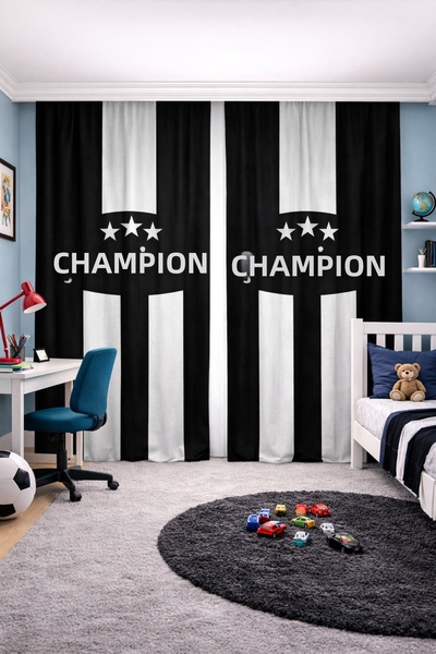 Bebişim Halı Fan Black and White Double Wing Background Curtain