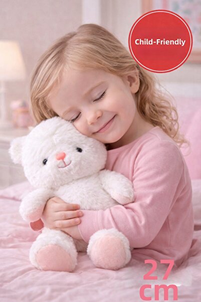TOYFEST دمية دب قطيفة بيضاء مقاس 27 سم مع فيونكة، دمية دب ناعمة ولطيفة كهدية