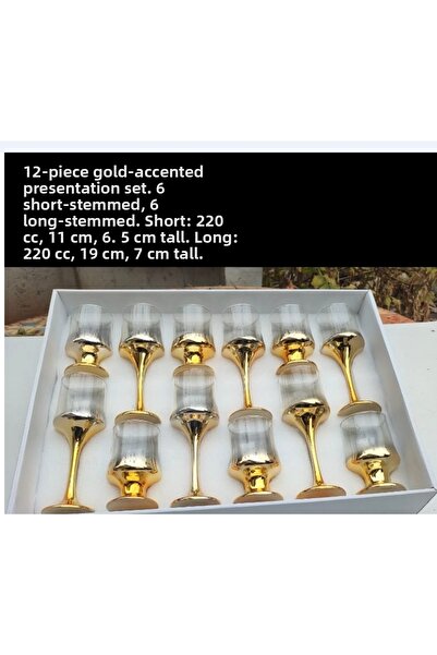 ORTAKÖY CENNETİ 12 Pieces of Gold-Gilded Tableware Presentation Cups. Long Ba...