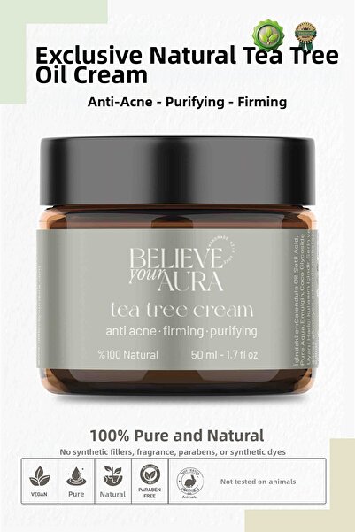 Believe Your Aura كريم زيت شجرة الشاي - كريم تنقية وتهدئة مضاد لحب الشباب، طب...