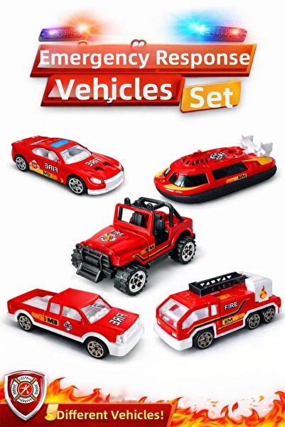 viyol marketim Metal 5-Piece Vehicle Set – Emergency Vehicles and Fire Trucks...