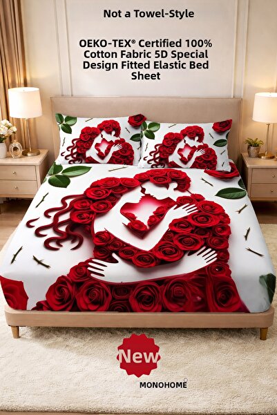 MonoHome 100% Cotton Percale Elastic Sheet Special Design 5D Digital 60 Tell ...