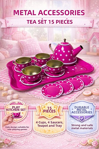 YILDIRIM OYUNCAK طقم إبريق شاي معدني مكون من 15 قطعة مع ملحقات، طقم فناجين شا...