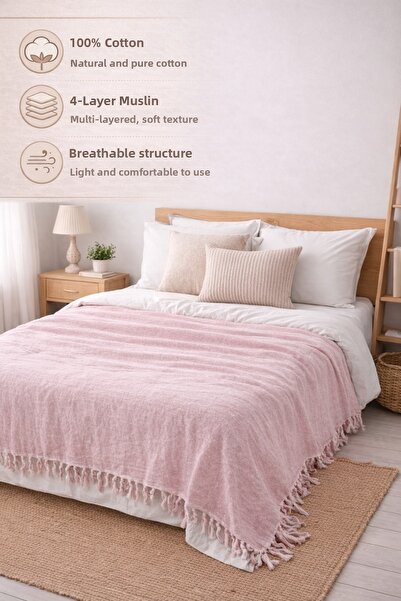 CESSTORE 100% Cotton 4 Layer Muslin Single Pique, 4 Season Bedspread & Sofa T...