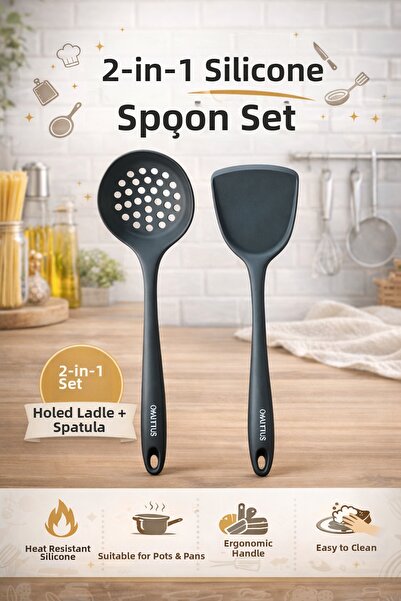 Single (Set of 2) Hard-Tipped Heat-Resistant Colander Spatula Spoon Set, Fire...