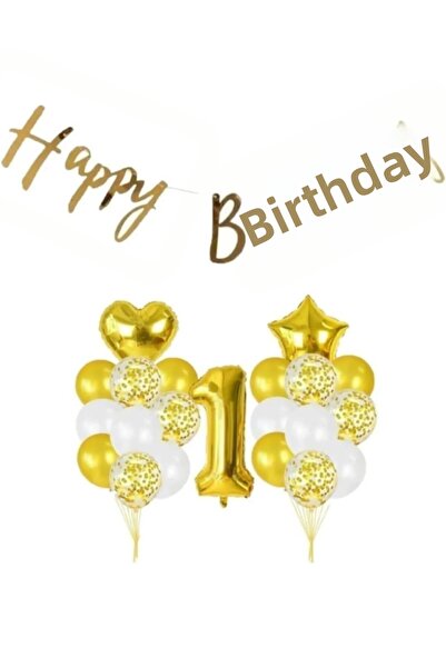 Yıldızan Esnshop 1 Year Old Happy Birthday Balloon Set Gold Bmcnm268 1209132