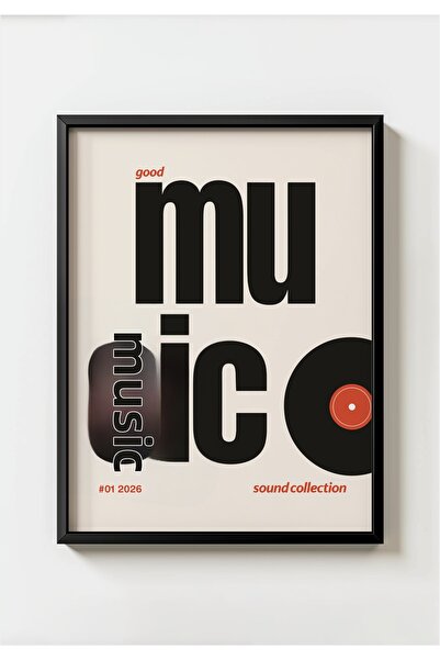 MIOVI WORKS Vinil muzical cu ramă neagră, placă modernă și tablou cu tematică...