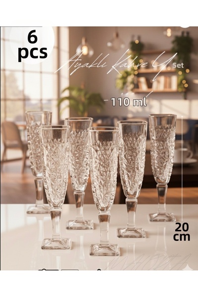 çukurova home Crackle Footed Coffee Water Glass with Footed Glass Cup 6 Pieces