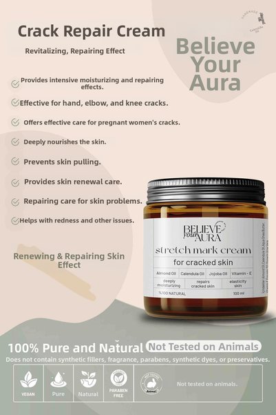 Believe Your Aura Anti-Stretch Mark Body Cream - Moisturizing, Elasticity-Providing, Nourishing Maternity Stretch Mark Cream - 100 ml